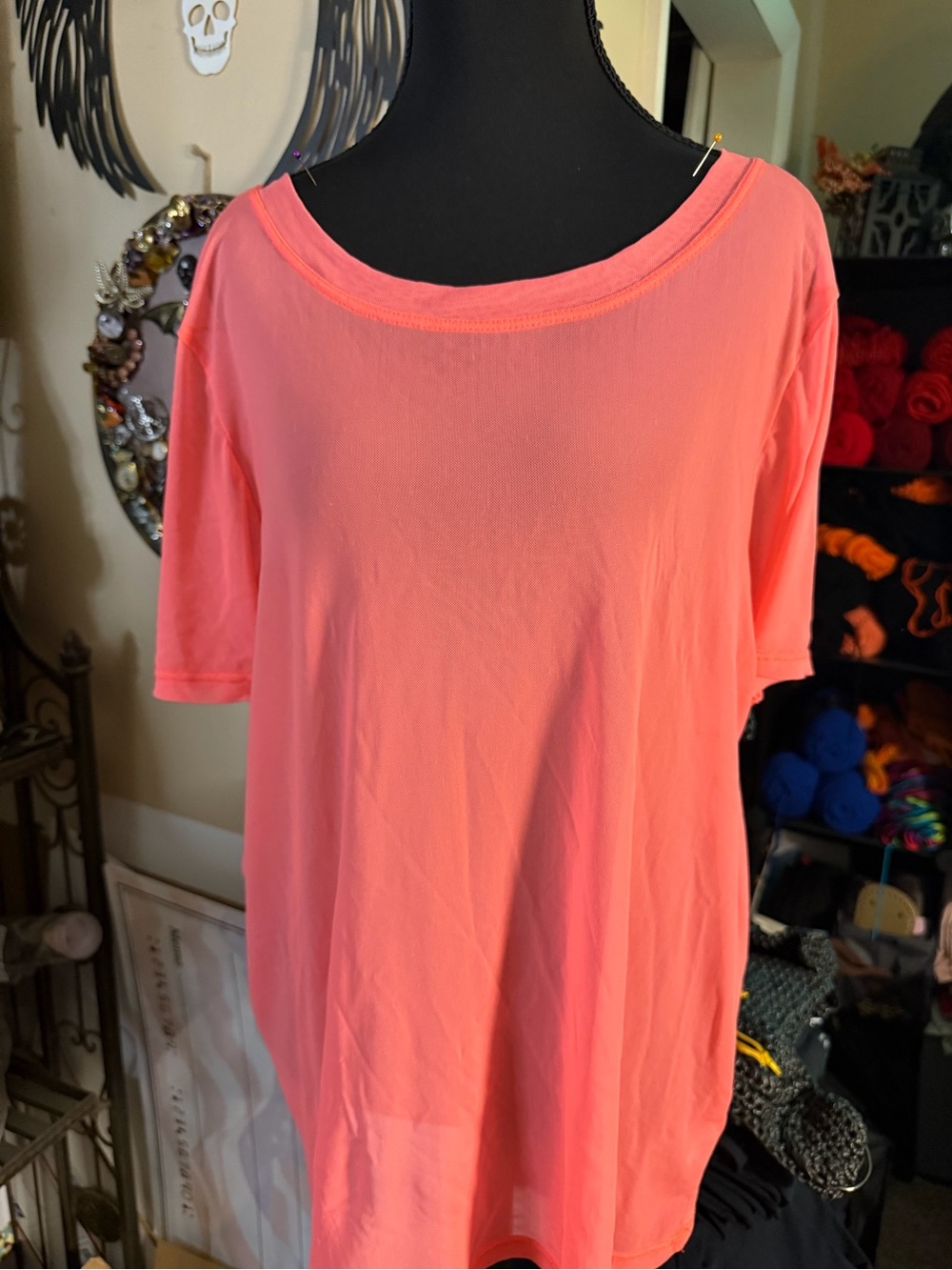 Women's Coral Short Sleeve Scoop Neck Top see thru